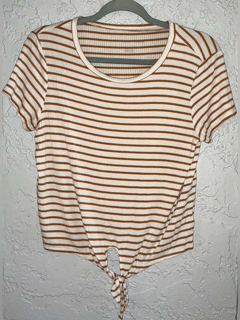 American Eagle Striped Tie-Front Short Sleeve Ribbed Top